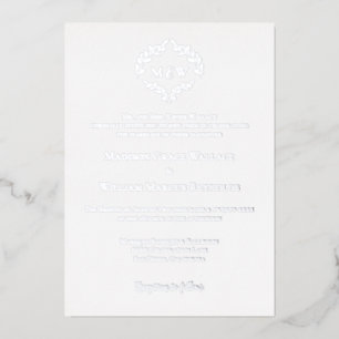 Luxus-Eleganter-Kranz-Monogramm-Weiß-Silber-Hochz Folieneinladung
