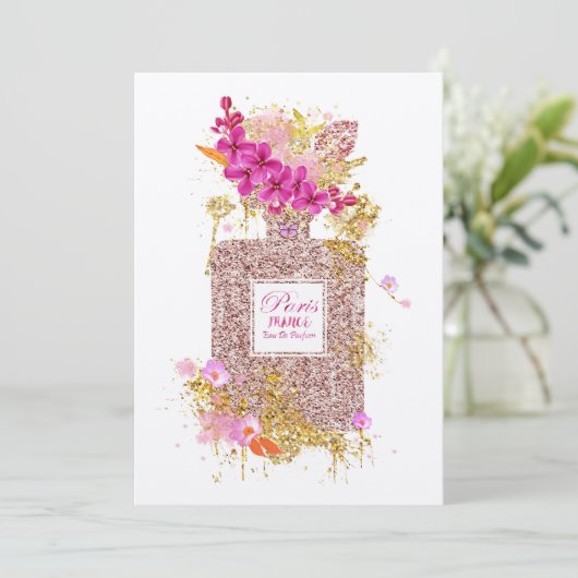 Luxus Eleganter Rosa Glitzer Parfüm 1 Einladung (Stehend Vorderseite)