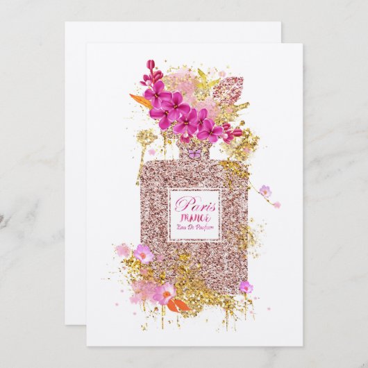 Luxus Eleganter Rosa Glitzer Parfüm 1 Einladung (Vorne/Hinten)