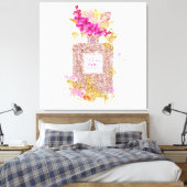 Luxus Eleganter Rosa Glitzer Parfüm Canvas Print Leinwanddruck (Insitu (Schlafzimmer))