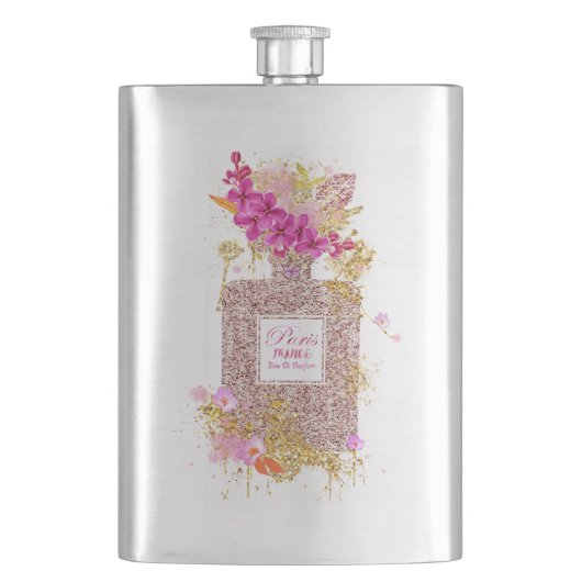 Luxus Eleganter Rosa Glitzer Parfüm Flask Flachmann (Vorderseite)