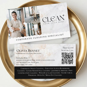Luxus-Elegantes-Gewerbe-Reinigungs-Foto-QR-Code Visitenkarte