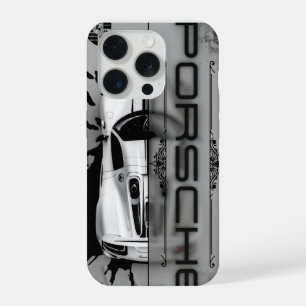 Luxus elegantes Porsche-Supercar-Grunge-Typografie iPhone 15 Pro Hülle