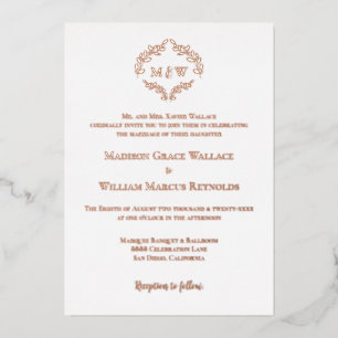 Luxus-Eleganz-Kranz-Monogramm-Roségold-Hochzeit Folieneinladung