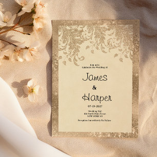 Luxus-Elfenbein-Gold-Glitter-Spitze-Blumen-Hochzei Einladung