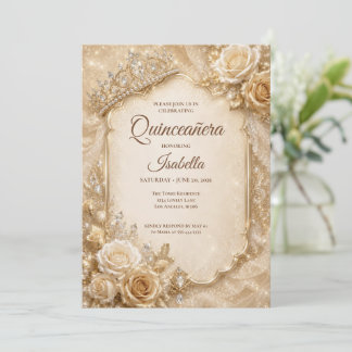 Luxus-Elfenbein-Gold-Prinzessin Quinceañera Einladung