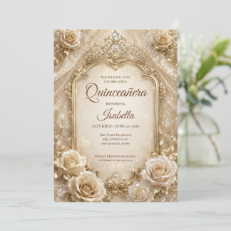 Luxus-Elfenbein-Gold-Prinzessin Quinceañera Einladung