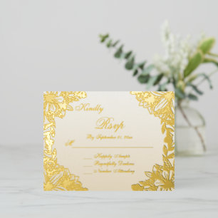 Luxus-Elfenbein-Gold-Schrift Hochzeits-RSVP-Karte Folie Einladungspostkarte