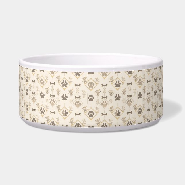 Luxus-Elfenbein- und Faux-Gold-Geometric-Hund Napf (Vorderseite)