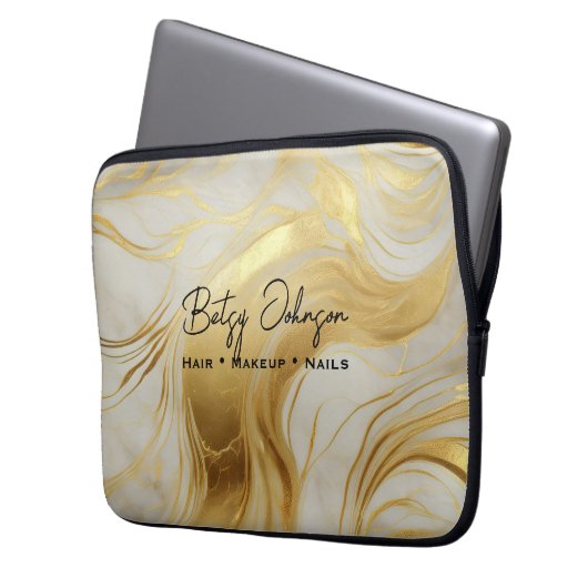 Luxus-Elfenbein und Gold marmorierte Elektronik-Ta Laptopschutzhülle (Vorderseite Links)