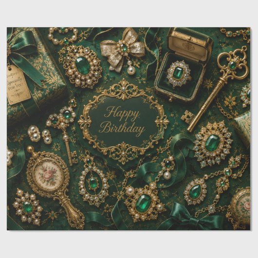 Luxus-Emerald-Vintage-Geburtstag Geschenkpapier (Flach)