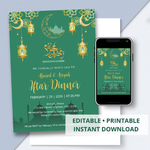 Luxus-Emeraldgrün und Gold-Moschee-Iftar-Dinner  Einladung