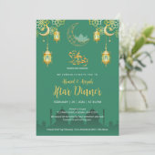 Luxus-Emeraldgrün und Gold-Moschee-Iftar-Dinner  Einladung (Stehend Vorderseite)