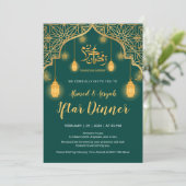 Luxus-Emeraldgrüne und goldene geometrische Iftar- Einladung (Stehend Vorderseite)