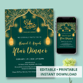 Luxus-Emeraldgrüne und goldene geometrische Iftar- Einladung