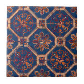 Luxus Ethnic Tile Muster | Blau und Orange Fliese (Vorderseite)