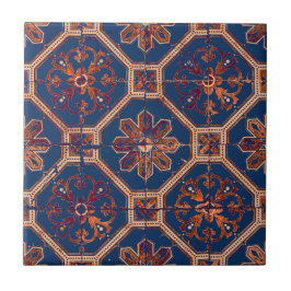 Luxus Ethnic Tile Muster | Blau und Orange Fliese