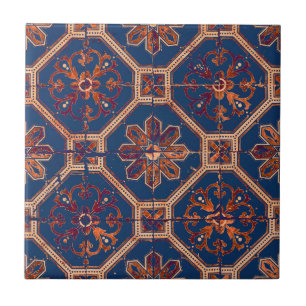 Luxus Ethnic Tile Muster   Blau und Orange Fliese