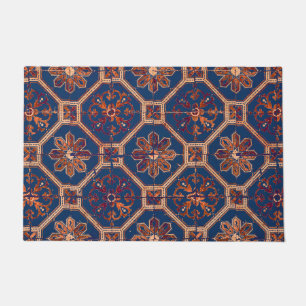 Luxus Ethnic Tile Muster Blau und Orange Fußmatte