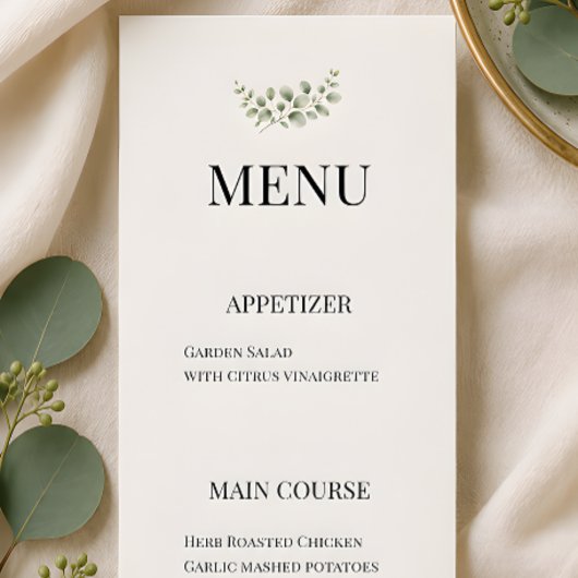 Luxus-Eukalyptus-Grün-Hochzeit Menükarte