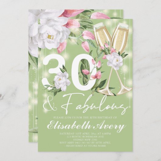 Luxus Fabulous Floral 30. Geburtstag Party Einladung (Vorne/Hinten)