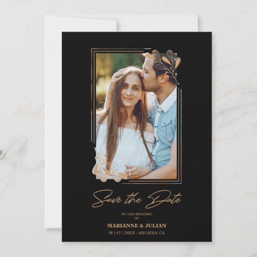 Luxus-Fake Golden Branches Extravagante Kalligraph Save The Date (Vorderseite)