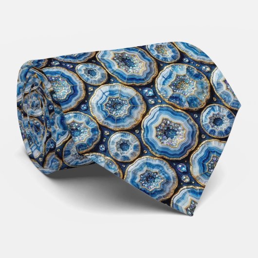 Luxus-Faux-Seide | Ozeanblaue Geode-Krawatte Krawatte (Gerollt)