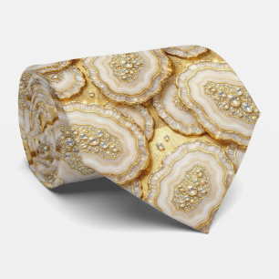 Luxus-Faux-Seide   Weiß + Gold-Geoden-Schlips Krawatte