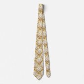 Luxus-Faux-Seide | Weiß + Gold-Geoden-Schlips Krawatte (Vorderseite)