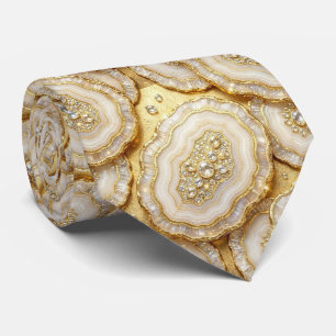 Luxus-Faux-Seide   Weiß + Gold-Geoden-Schlips Krawatte