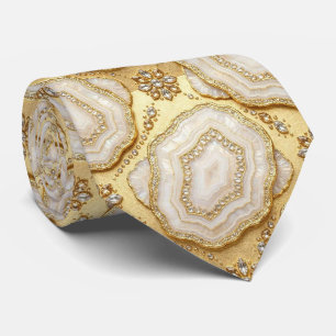 Luxus-Faux-Seide Weiß + Gold-Geoden-Schlips Krawatte