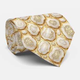 Luxus-Faux-Seide Weiß + Gold-Geoden-Schlips Krawatte