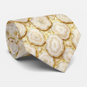 Luxus-Faux-Seide   Weiß + Gold-Geoden-Schlips Krawatte
