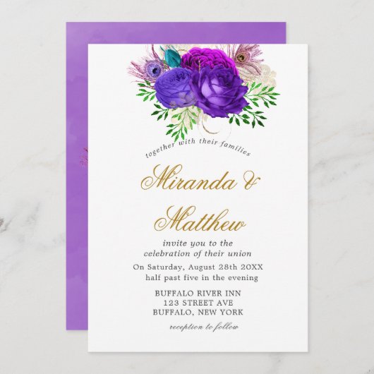 Luxus Fiesta Peacock Glitzer Einladungen Hochzeit (Vorne/Hinten)