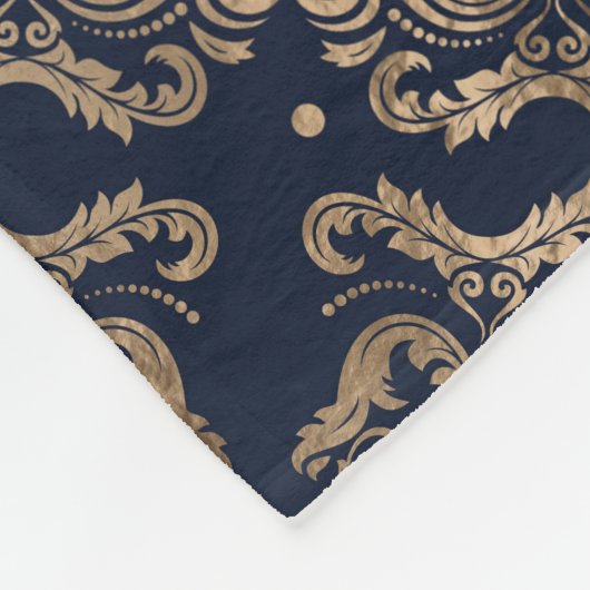Luxus-Fleur-de-lis-Ornament - Gold und dunkelblau Fleecedecke (Ecke)