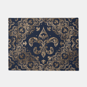 Luxus-Fleur-de-lis-Ornament - Gold und dunkelblau Fußmatte