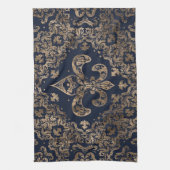 Luxus-Fleur-de-lis-Ornament - Gold und dunkelblau Geschirrtuch (Vertikal)