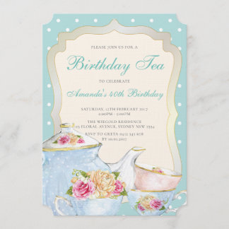 Luxus Floral Birthday Tea Party Polka dot Einladung