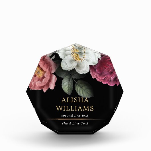 Luxus Floral Black Gold Personalisiert Fotoblock (Vorderseite)