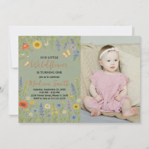 Luxus Floral Erster Geburtstag Einladung mit Foto