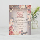 Luxus Floral, Schmetterling, Licht 35. Geburtstag Einladung (Stehend Vorderseite)