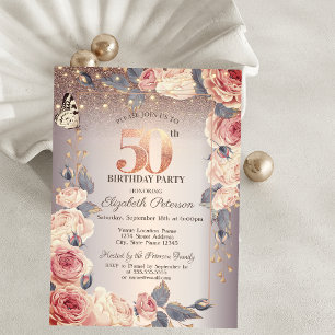 Luxus Floral, Schmetterling, Licht 50. Geburtstag Einladung