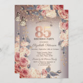 Luxus Floral, Schmetterling, Licht 85. Geburtstag Einladung (Vorne/Hinten)