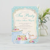 Luxus Floral Tea Party Polka dot Einladung (Stehend Vorderseite)