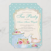 Luxus Floral Tea Party Polka dot Einladung (Vorne/Hinten)