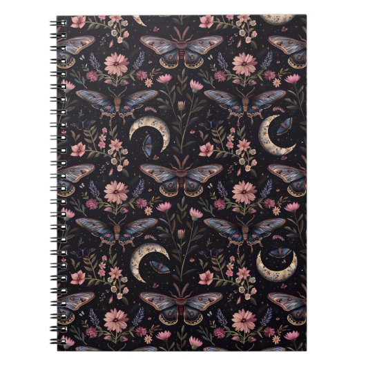 Luxus Floral Witchy Moon Moth Notebook Journal Notizblock (Vorderseite)