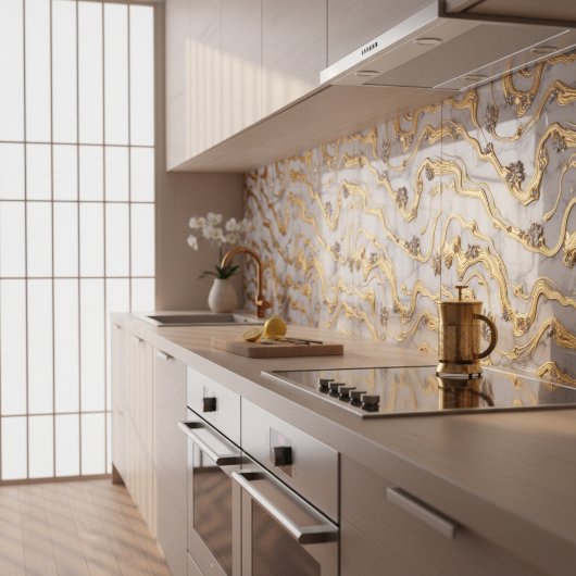 Luxus Flüssig-Gold & Weiß Marmor Design Fliese
