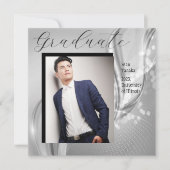 Luxus Foto Abschluss Silver Metallic Einladung (Vorderseite)