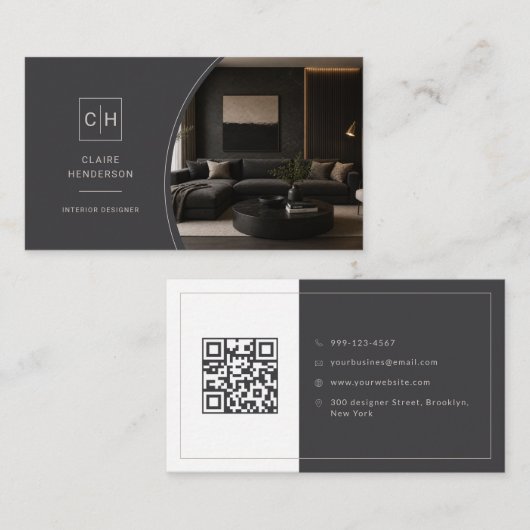 Luxus-Foto-Monogramm-QR-Code-Designer Visitenkarte (Vorne/Hinten)