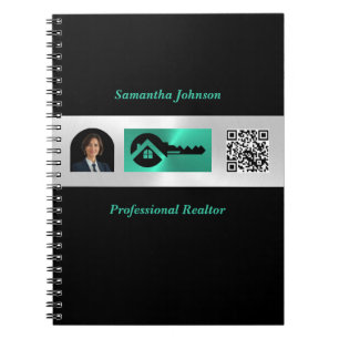 Luxus-Foto Türkis & Schlüssel QR Immobilien Notizblock